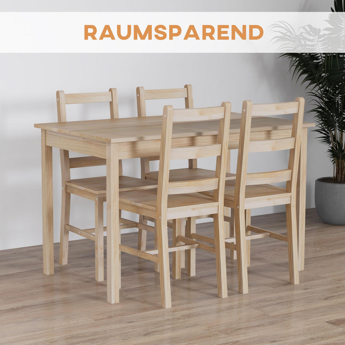 ESSGRUPPE mit 1 Tisch und 4 Stühlen Naturfarben 118.0/73.0/75.0 cm - Naturfarben, Holz (73/75/118cm)