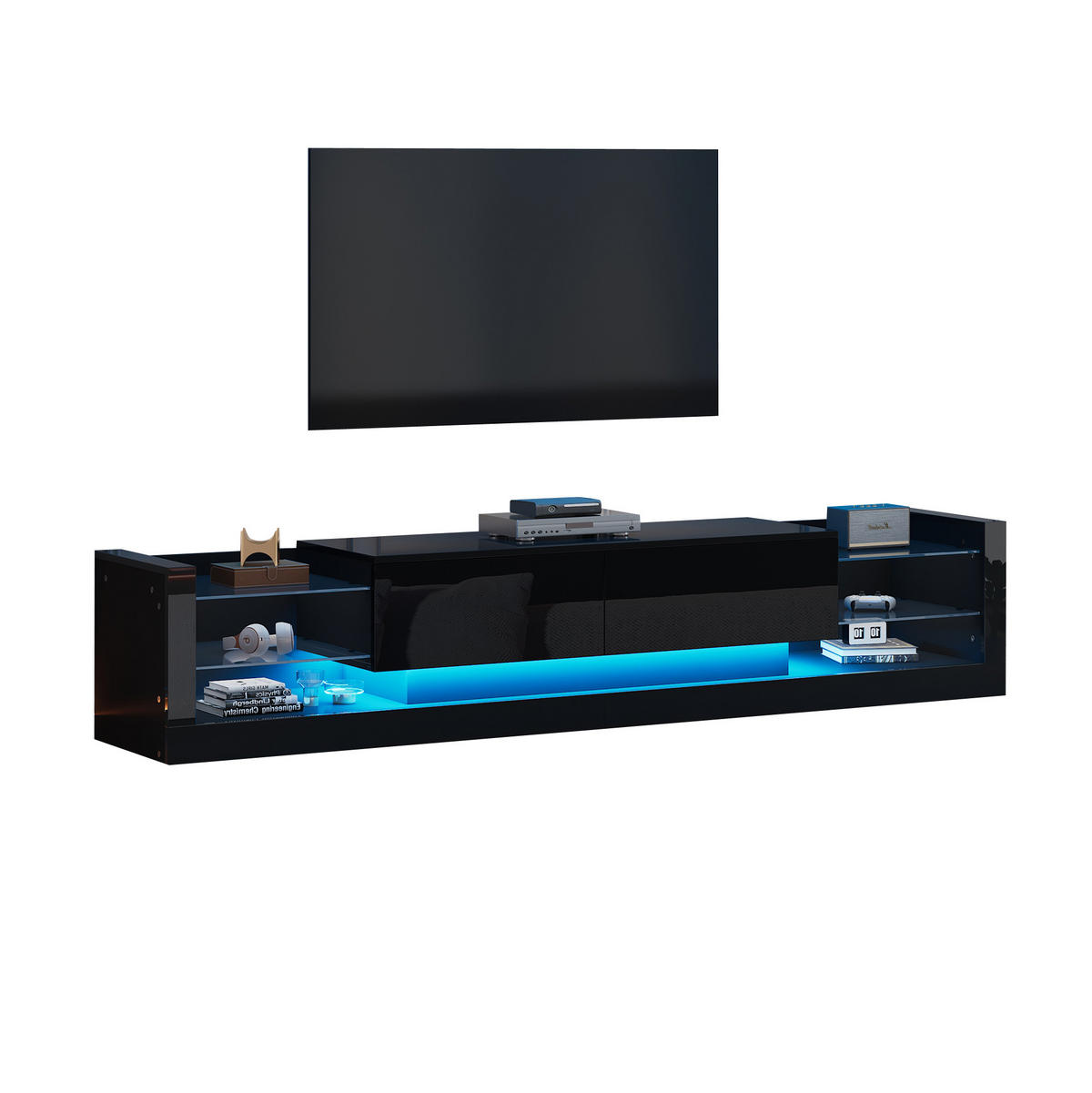 LOWBOARD 181/38/38 cm aus Spanplatte mit LED-Beleuchtung und Hochglanzfront Schwarz - Schwarz, Holzwerkstoff (181/38/38cm) - Modenvie