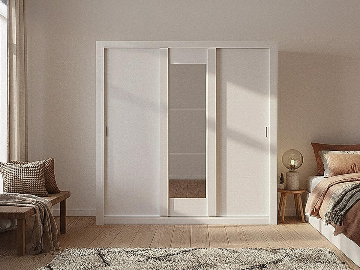 KLEIDERSCHRANK - 220 cm x 52 cm - Holz, Platte - Weiß ROXANE - Weiß, Holz (220/219/52cm) - Vente-Unique