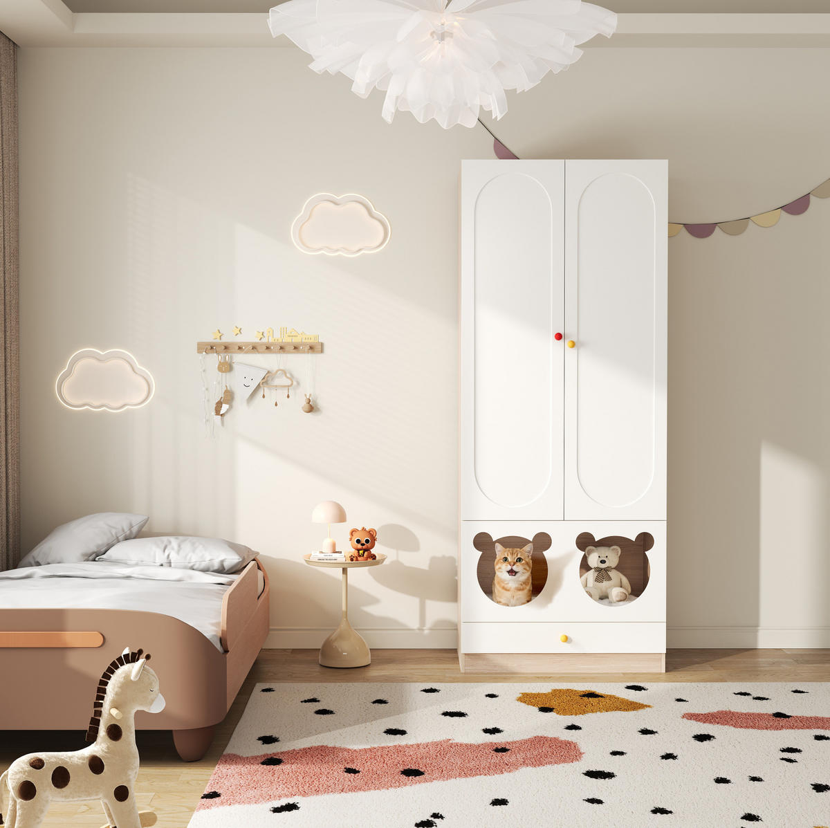 KLEIDERSCHRANK 80/50/200 cm in Weiß/Natur mit Kleiderstange und Haustierbereich - Naturfarben, Holzwerkstoff (80/200/50cm) - BEAOK