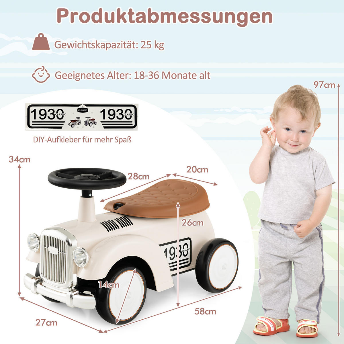 KINDERAUTO Weiß - Weiß, Kunststoff (27/34/58cm) - COSTWAY