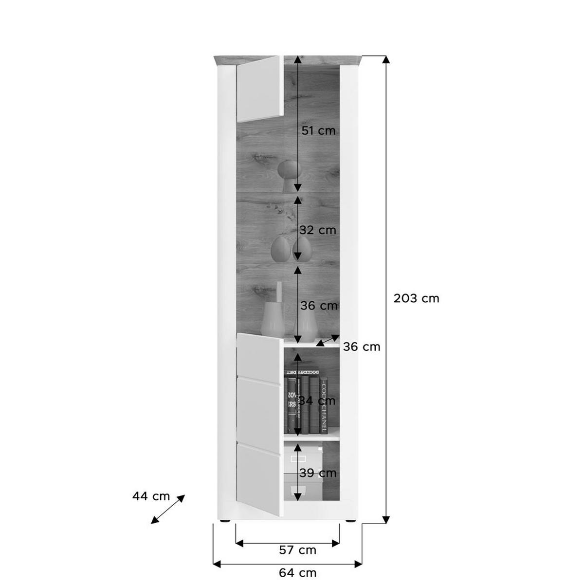 VITRINE Michigan weiß Viking Oak Nachbildung - Weiß, Holzwerkstoff (64/204/43cm) - Xonox