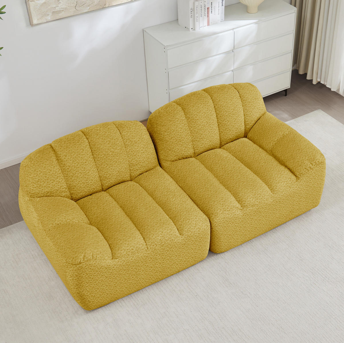 MODULARES 2-Sitzer-Sofa aus granuliertem Fleece mit ergonomischer Muschelform Gelb - Gelb, Textil (104/79/210cm) - Modenvie