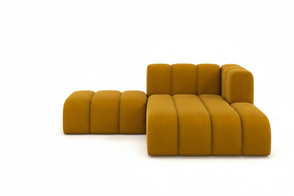 CHAISELONGUE Mit Hocker Grand, Veloursstoff Salvador, Gelb, Rechts - Gelb, Holz (204/179cm) - Kaiser Möbel