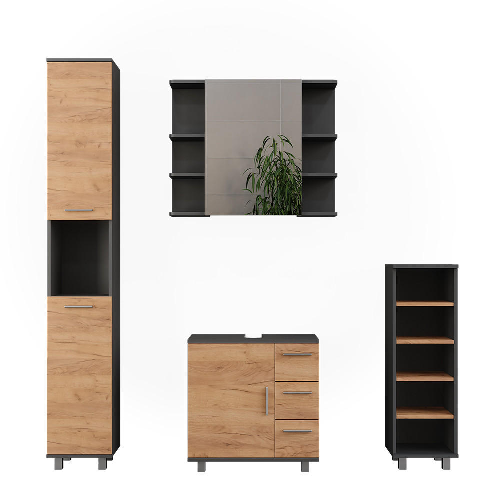 BADMÖBEL-SET Ilias Anthrazit/Goldkraft Eiche 4 Teile - Honigeiche/Anthrazit, Holzwerkstoff (60.2/60.8/33cm) - Vicco