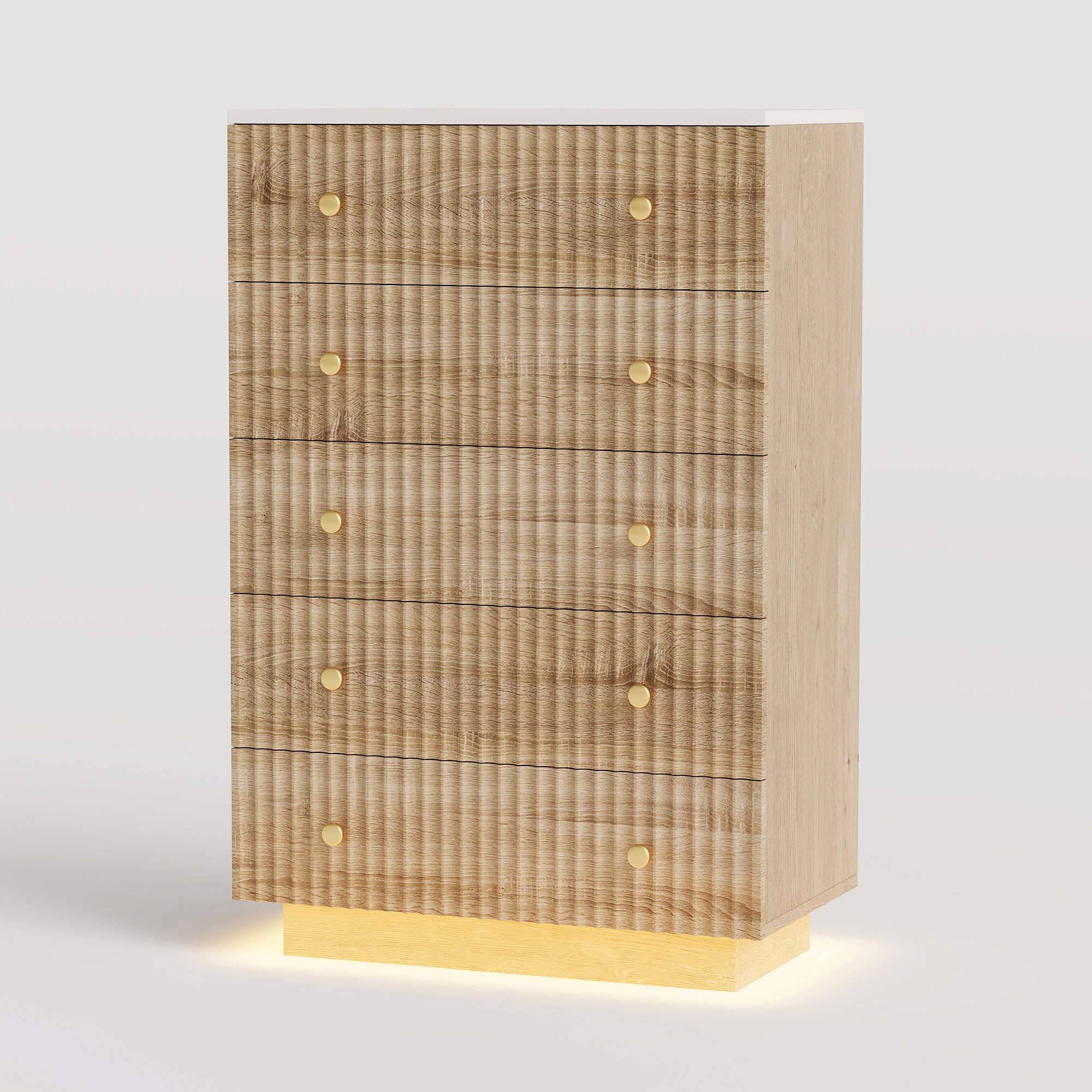 SCHUBLADENSCHRANK mit 5 Schubladen, Kommoden LED, Holz, in Naturholzfarbe - Goldfarben/Naturfarben, Holz/Metall (40/111/73cm) - BPKADHY