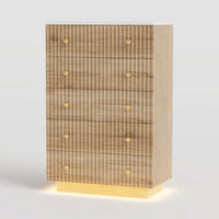 SCHUBLADENSCHRANK mit 5 Schubladen, Kommoden LED, Holz, in Naturholzfarbe - Goldfarben/Naturfarben, Holz/Metall (40/111/73cm) - BPKADHY