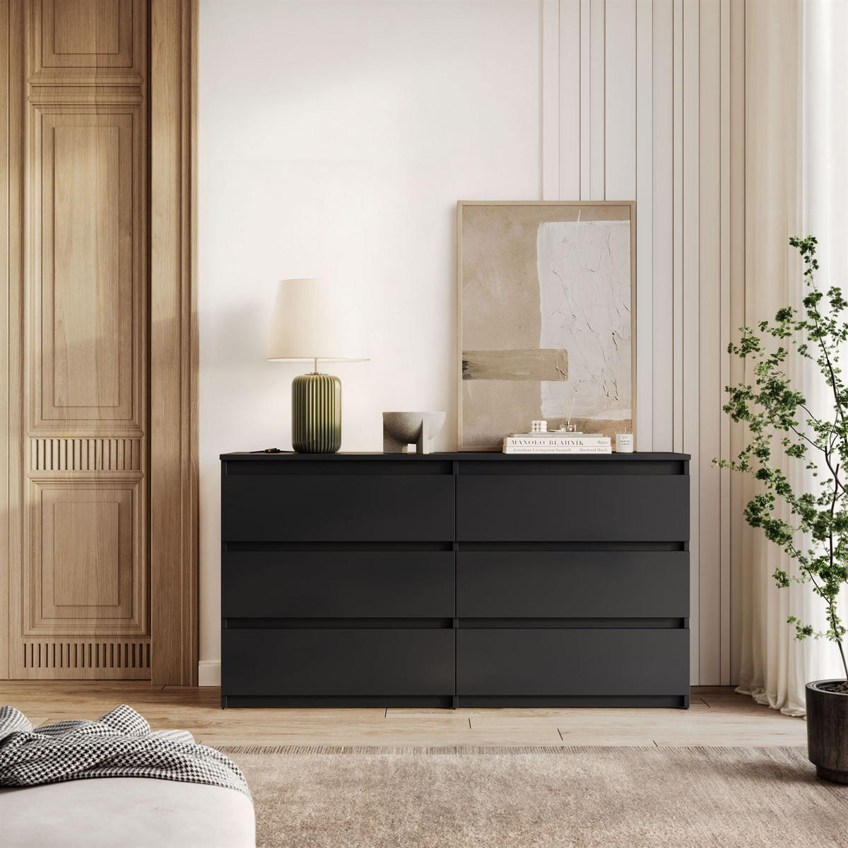 Sideboard HANA M6 Sonoma Eiche 140cm - Schwarz, Holzwerkstoff (140/74.4/40cm) - Lookway