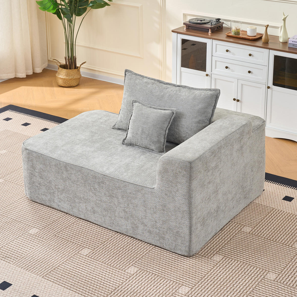 2-SITZER Sofa,Chaiselongue Sofa mit Kissen & Seitentaschen, , Grau - Grau, Textil (144/65/112cm)