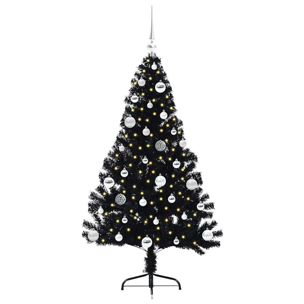 WEIHNACHTSBAUM Künstlicher Vorbeleuchteter Haltbar 95/95/150 cm Schwarz PVC - Schwarz, Kunststoff (150cm) - vidaXL