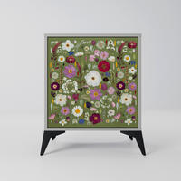 SIDEBOARD WILD GARDEN, Grau, 57,5x42x70,5 cm, Schwarze Metall-Sternfüße - Multicolor/Schwarz, Holzwerkstoff/Metall (57.5/70.5/42cm) - SpaceRebels