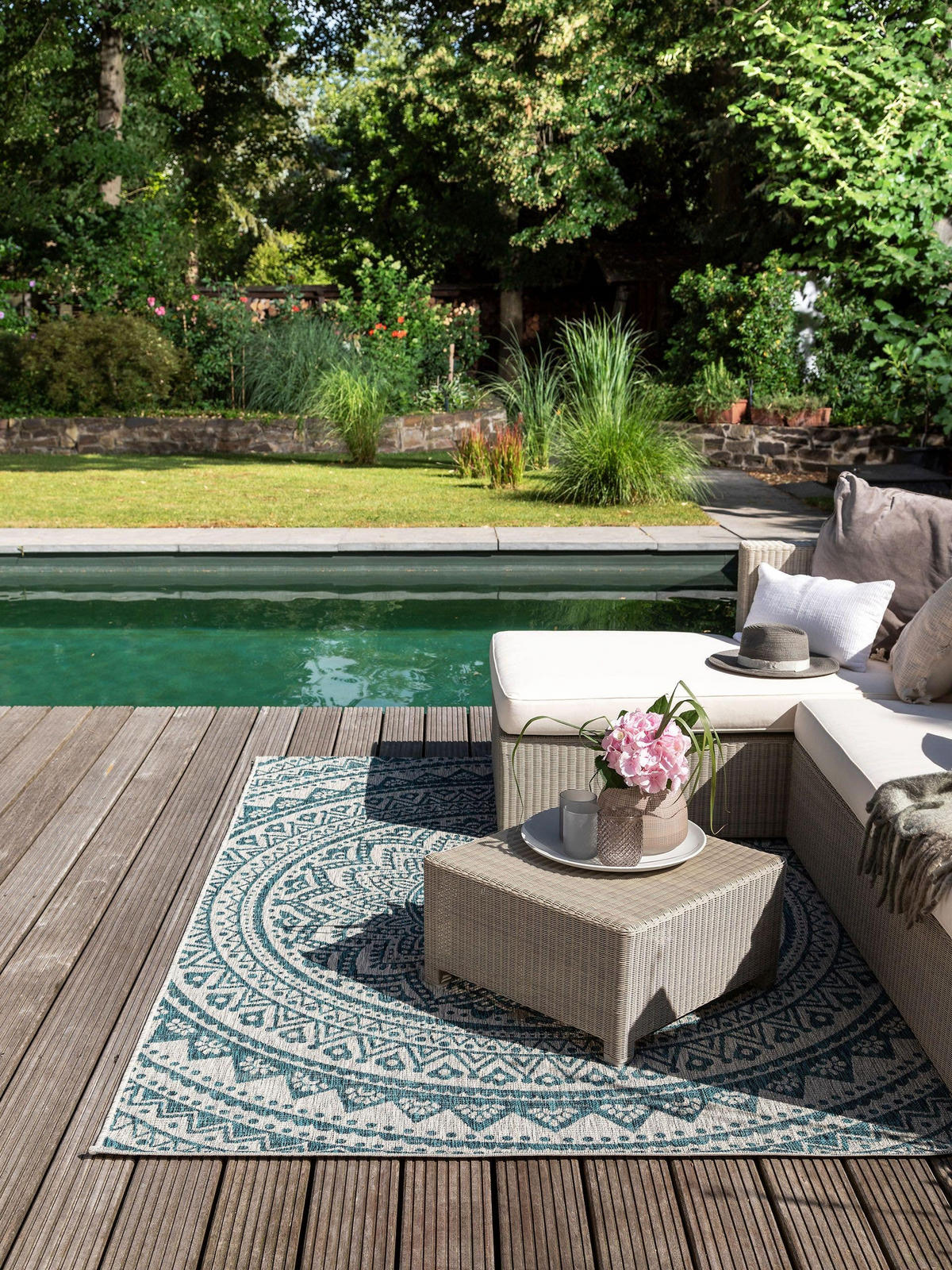 OUTDOORTEPPICH Cleo Beige/Blau 140x200 cm - Beige, Textil (140/200cm) - benuta Nest
