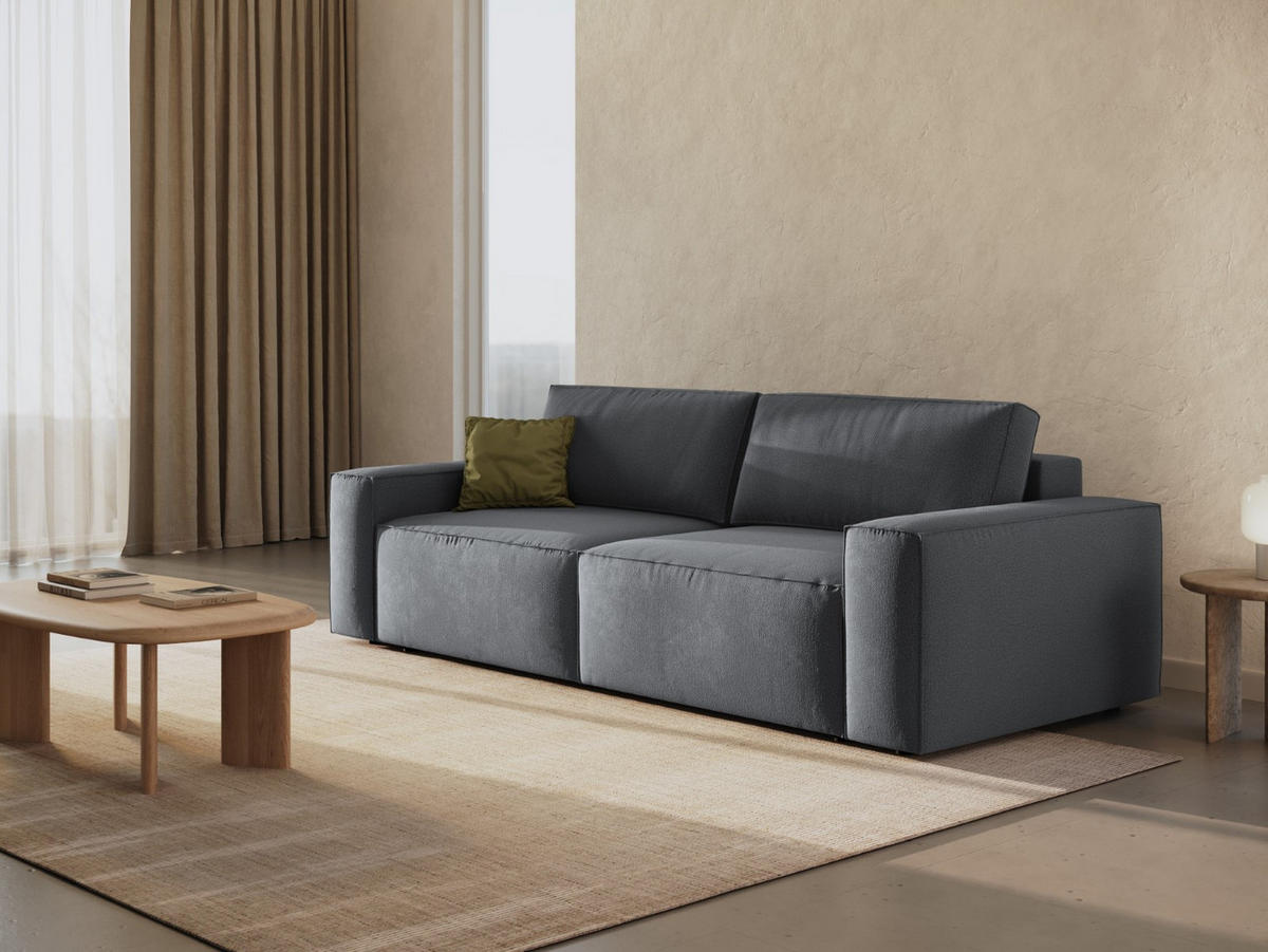 SOFA ausklappbar mit Bettkasten Jodie aus strukturiertem Stoff dunkelgrau 3 Sitzplätze - Dunkelgrau, Textil (107/86/247cm) - Micadoni