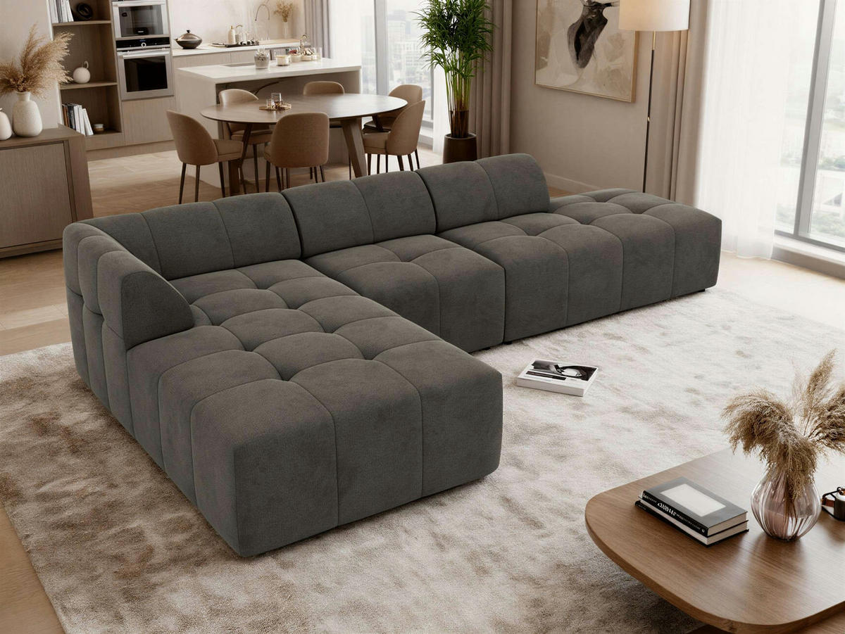 ROHOVÁ SEDAČKA GRIDA 3M L Tmavosivá Samet - Vľavo - čierna/tmavosivá, textil/plast (335/176cm) - MKS