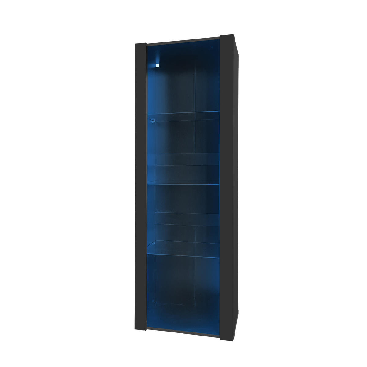 VITRINE 55/38/166 cm aus Spanplatte mit Hochglanzfront und LED-Beleuchtung Schwarz - Schwarz, Holzwerkstoff (55/166/38cm) - Modenvie