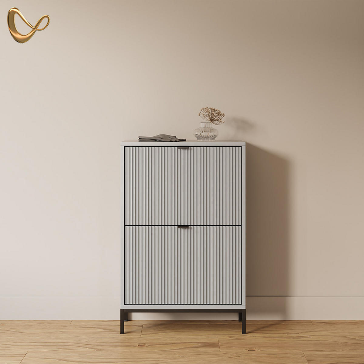 SCHUHKIPPER Aterno Grau 60 x 92 cm mit 2 Klappschubladen - Grau, Holzwerkstoff (60/92/24cm) - Livinity®