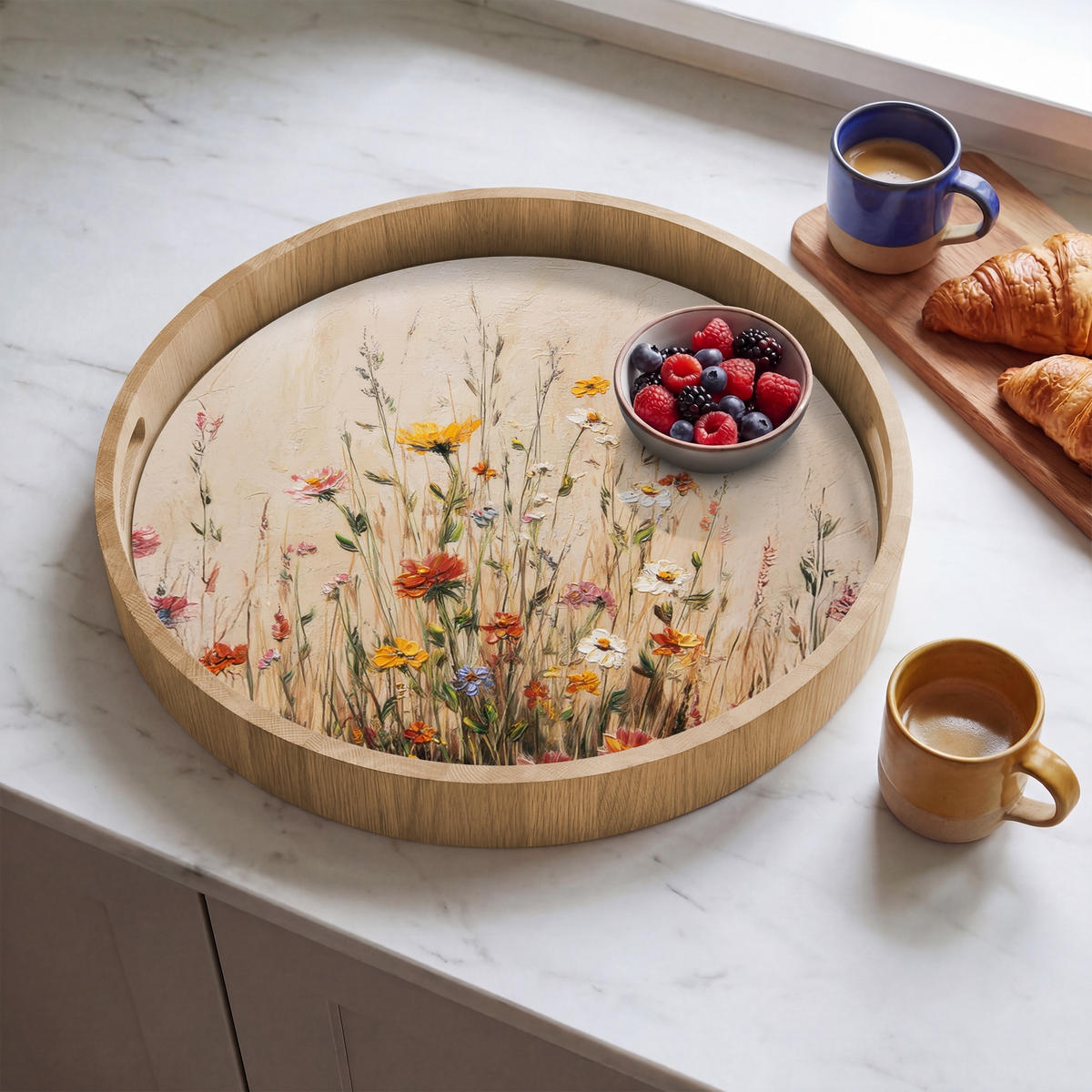 TABLETT - Wildblumen - Pinselstriche - Ruhig - 50x50 cm - Multicolor, Holz (50/5/5cm) - OnlyWow