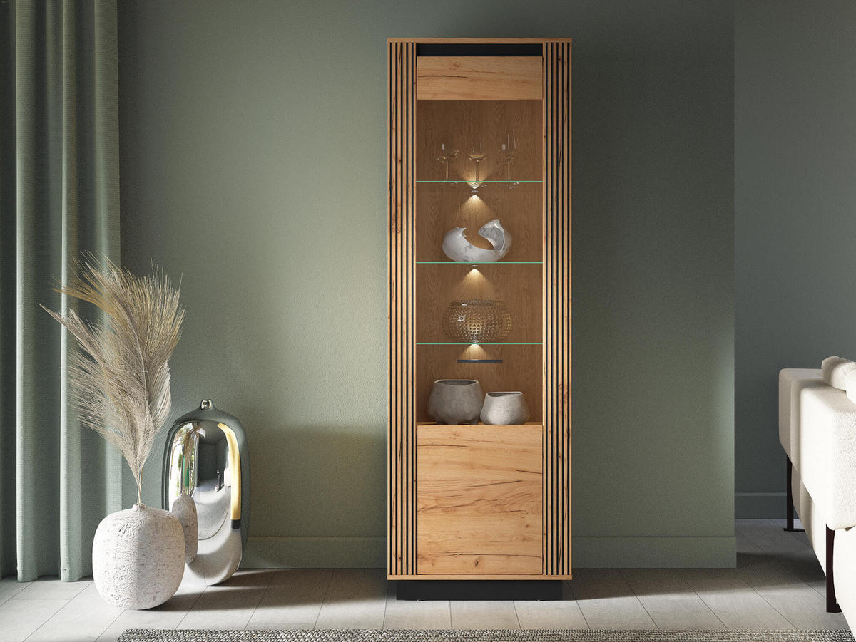 VITRINE URSO Beige 65x40x200 cm - Beige, Holzwerkstoff (65/200/40cm) - FURNLUX
