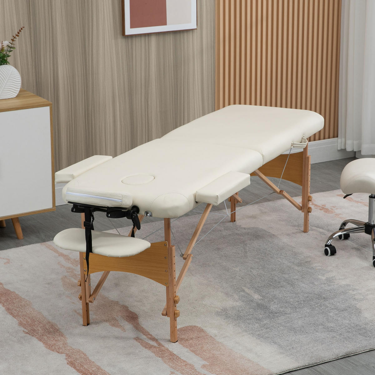 MASSAGELIEGE DE-18892 2 Zonen, höhenverstellbar Creme - Beige, Textil (81/92/210cm) - ComfortXL