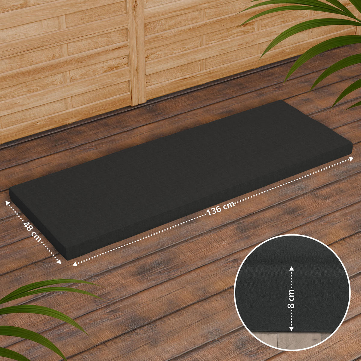 TEAKBANK Lukas Sitzkissen 150 cm 150x61x93cm Teakholz Dunkelgrau Gartenbank - Dunkelgrau, Holz (150/93/61cm) - DELUKE