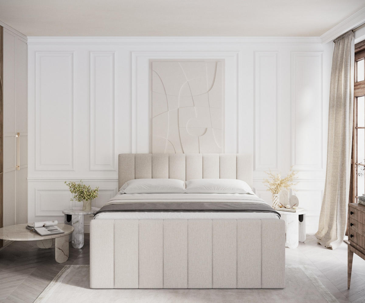 BOXSPRINGBETT Ruby Beige 140/200 cm mit Matratze und Topper - Beige/Schwarz, Holz/Holzwerkstoff (140/200cm) - Maison de Reve