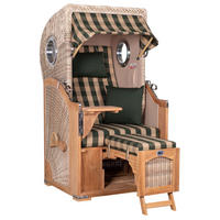 STRANDKORB Düne 1-Sitzer Teak 506 - Blau/Dunkelgrün, Holz/Textil (98/165/80cm) - Mr. Deko