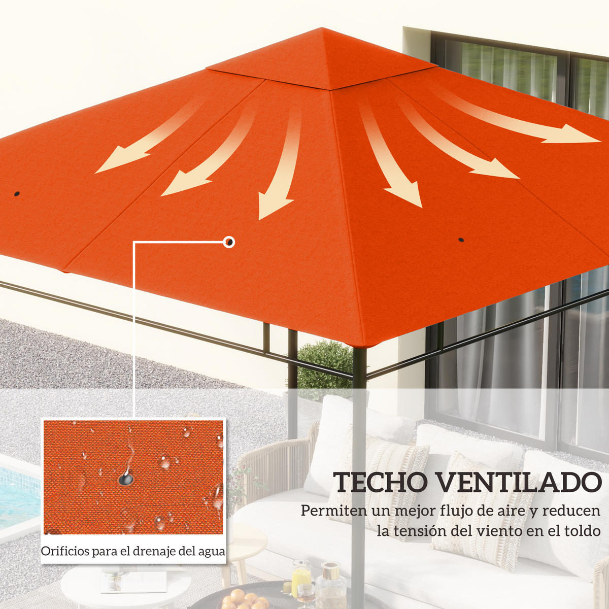 ERSATZDACH, 300x300 cm für Pavillon, orange, mit 8 Entwässerungs- und Belüftungslöchern - Multicolor, Kunststoff (298/295cm) - FORIOUS