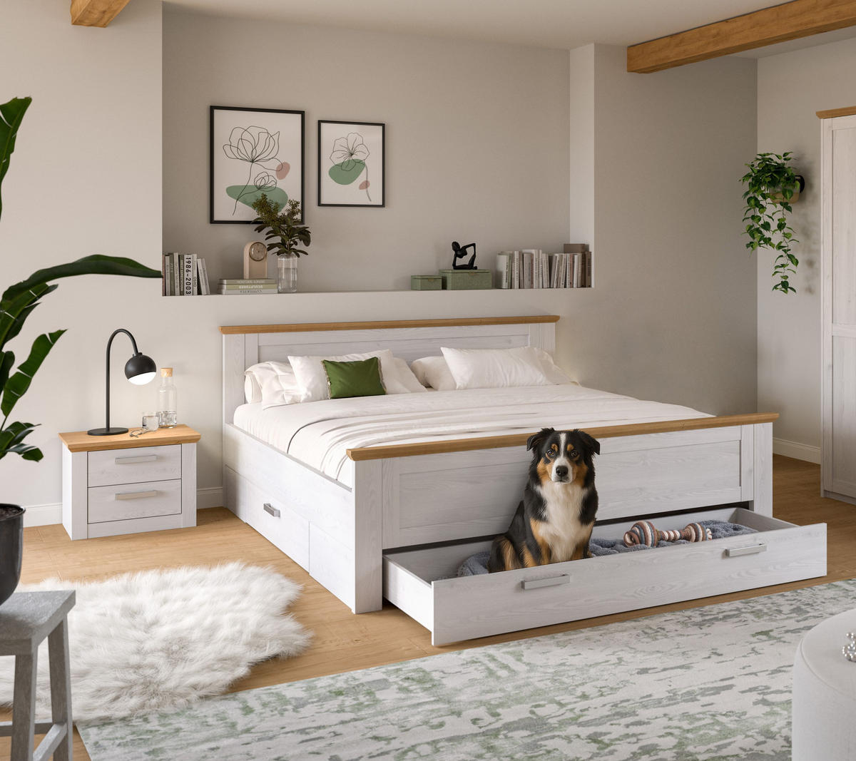BETTANLAGE VERONA (B/H/T: ca. 245/90/209 cm) in Sibiu Lärche Nachbildung/Sibiu Lärche Nachbildung - Lärchefarben, Holzwerkstoff - Homes & Jones