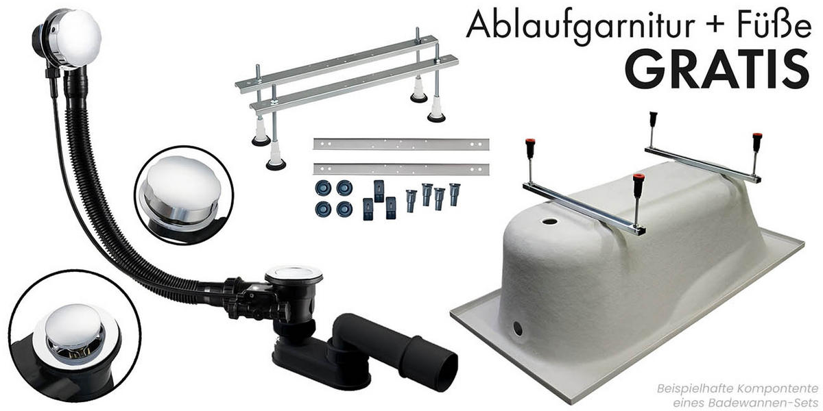 BADEWANNE Eckwanne AVITA SLIM 150/75 Links Ablauf & Füße - Weiß, Kunststoff (75/55.5/150cm) - bad land