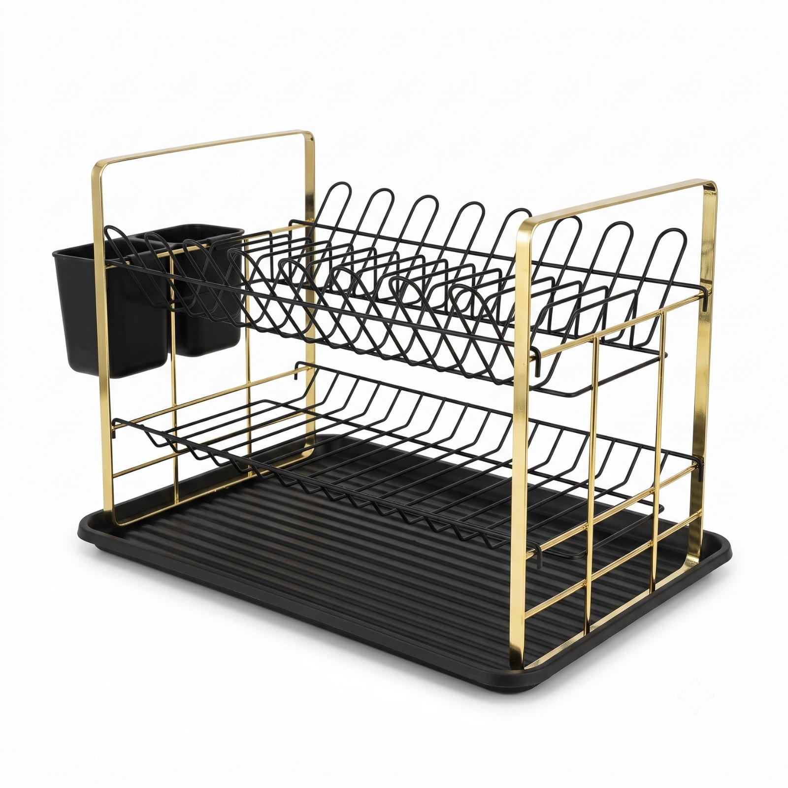 ABTROPFGESTELL 2-stöckig mit Besteckkorb 47 x 30 x 29 cm - Schwarz, Metall (30/29/47cm) - BOXIMO