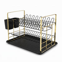 ABTROPFGESTELL 2-stöckig mit Besteckkorb 47 x 30 x 29 cm - Schwarz, Metall (30/29/47cm) - BOXIMO