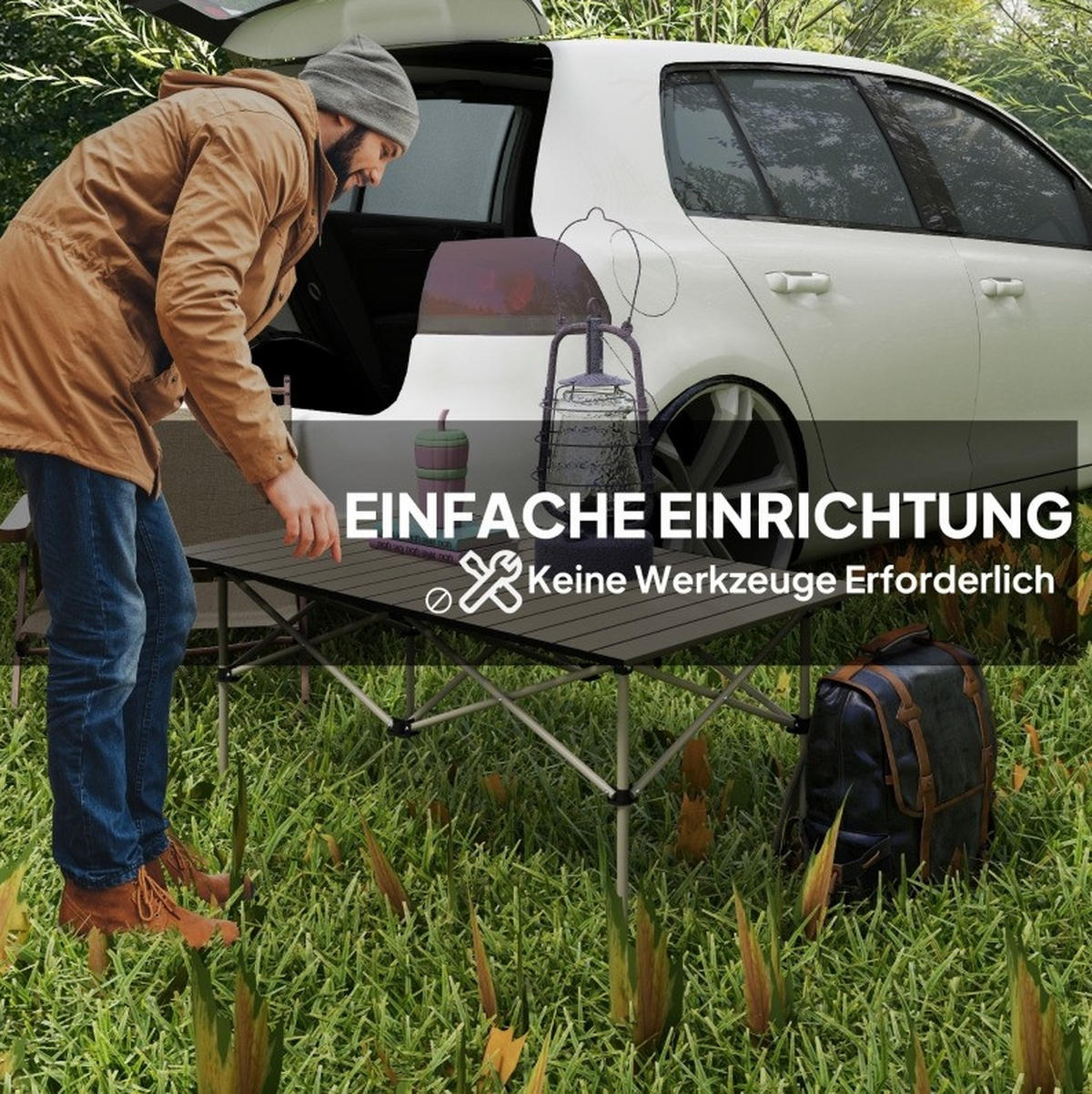 GARTENTISCH aus Aluminium 95 x 55 x 50 cm Beige mit Tragetasche - Beige, Metall (95/55/50cm) - Modfu