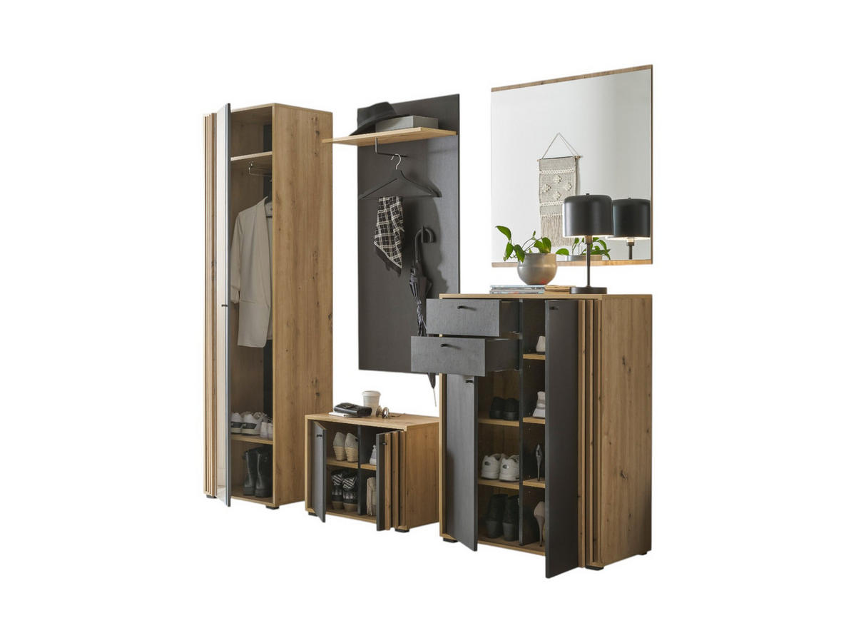 GARDEROBE 5-teilig in 230/196/38 cm - Schwarz, Holz (230/196/38cm) - moebel dich auf