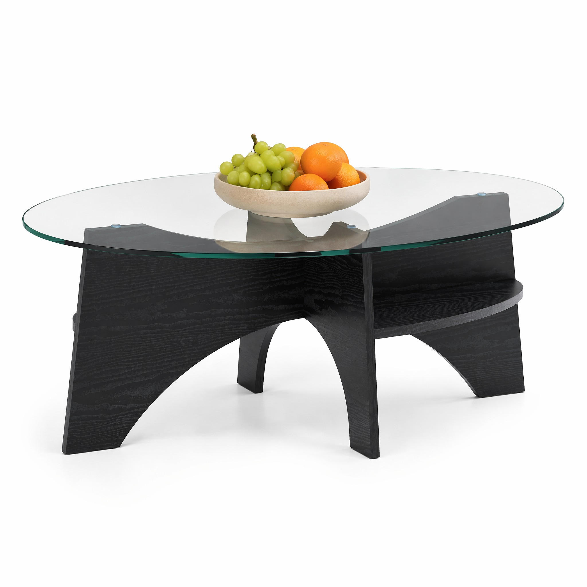 COUCHTISCH in Schwarz Moderner ovaler Beistelltisch mit Holzoptik für Esszimmer und Wohnzimmer, B104.9/T60/H35.6 cm - Transparent/Schwarz, Glas/Holzwerkstoff (60/104.9/35.6cm) - STILVORA