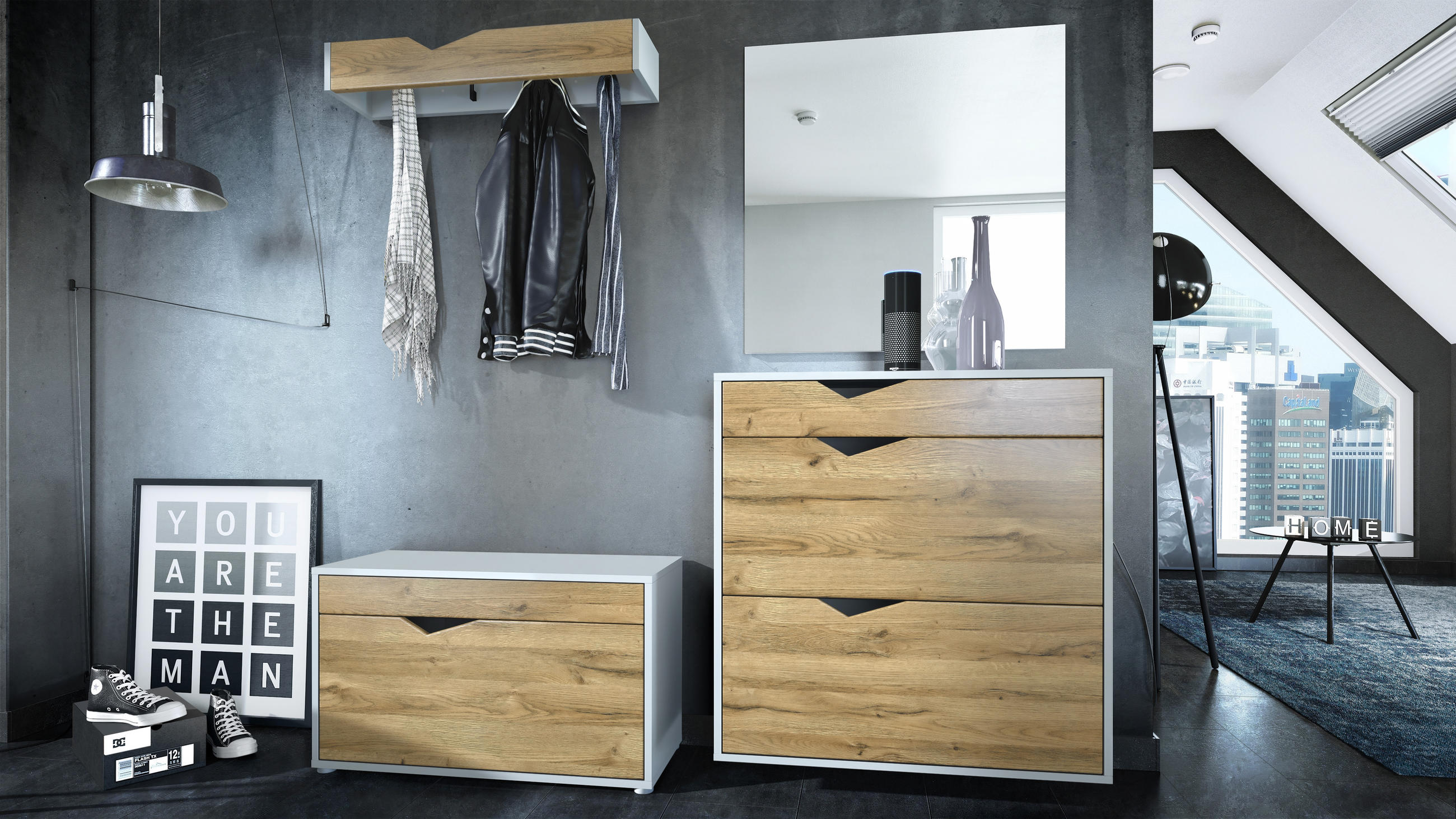 GARDEROBE Kolmio Fronten in Eiche Natur - Eichefarben, Holzwerkstoff (190/185/33cm) - Vladon