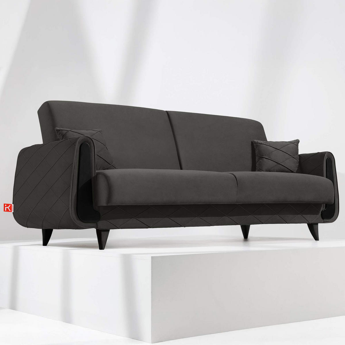 3-SITZER-SOFA GUSTAVO III Sofa 3 Velours, Anthrazit - Anthrazit, Holz/Holzwerkstoff (230/98/98cm) - KONSIMO®