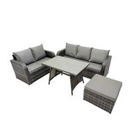 GARTENMÖBEL SET Polyrattan Dunkelgrau 6-Sitzer - Dunkelgrau/Grau, Glas/Kunststoff - Fimous