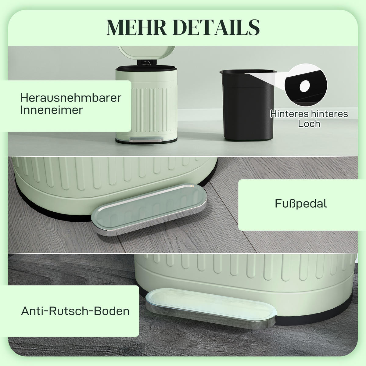 MÜLLEIMER Metall Kunststoff Grün - Grün, Metall (31.2/45/36.5cm) - HOMCOM