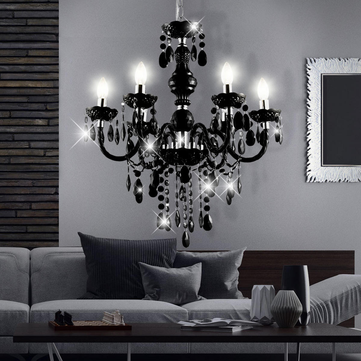 KRONLEUCHTER Metall Acryl Schwarz - Schwarz, Metall (67/67/166cm) - Globo Lighting