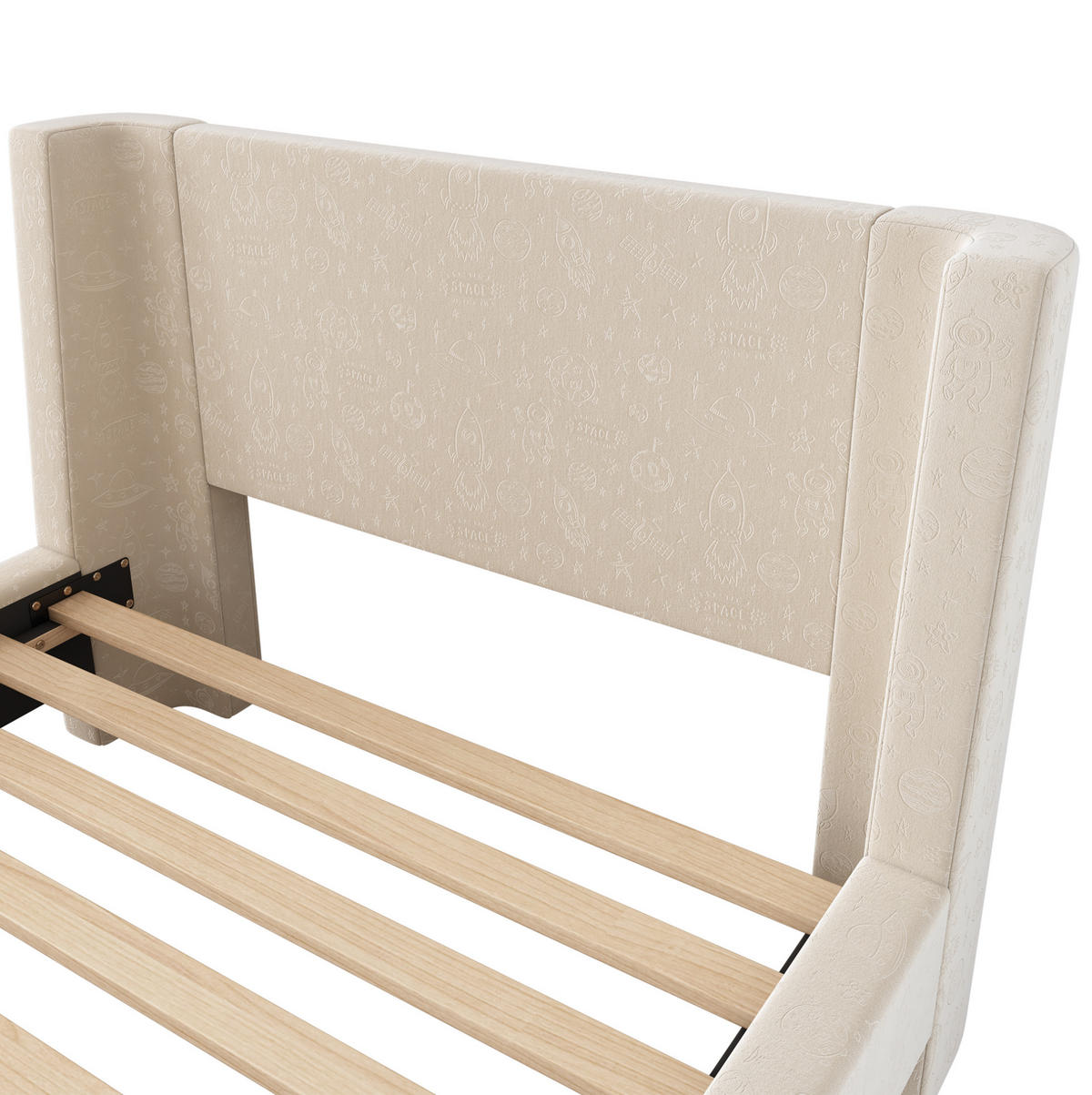 KINDEREINZELBETTEN aus Samt 90x200 cm in Beige mit Weltraummuster - Beige, Textil (90/200cm) - Modfu