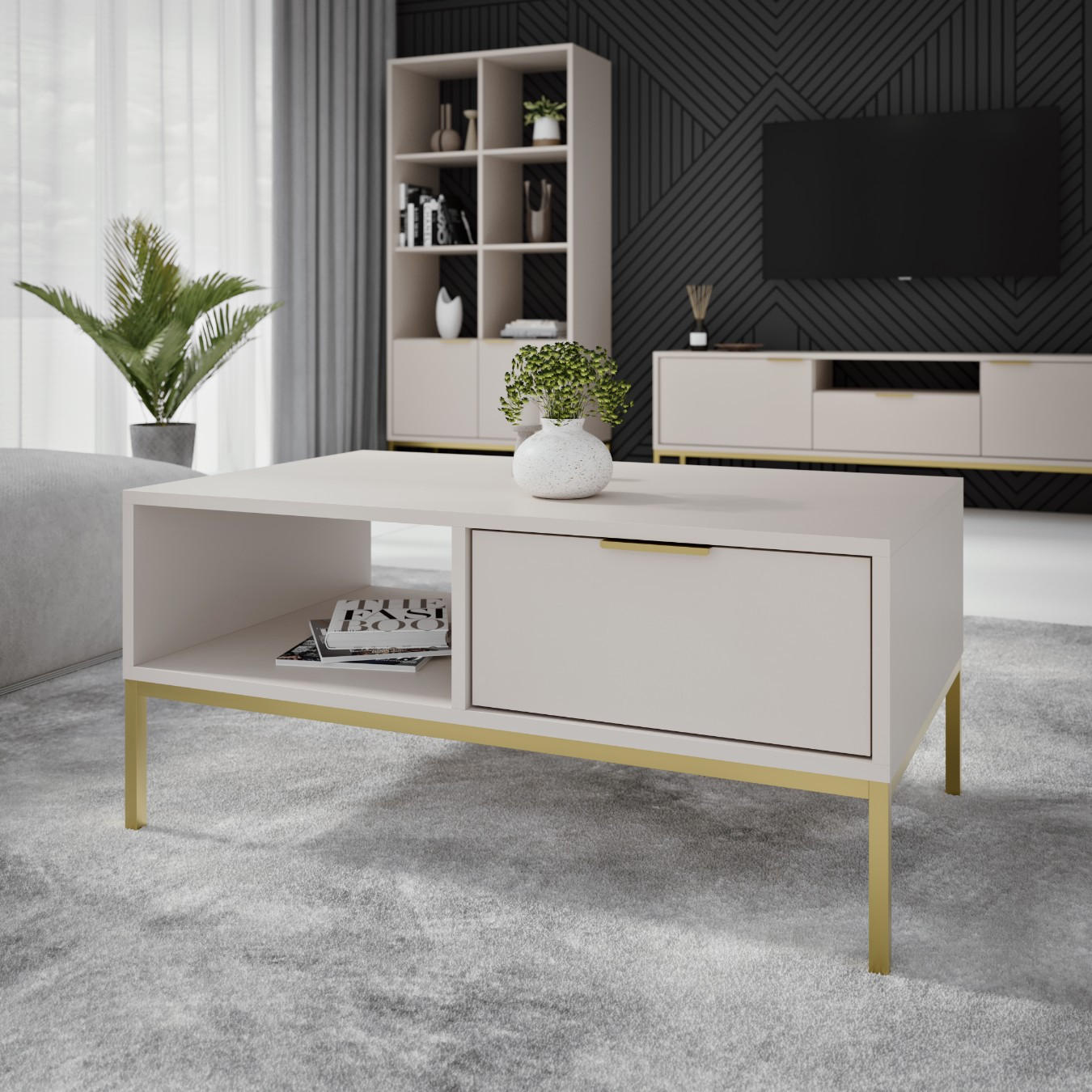 COUCHTISCH Austin 60/45/80 - Kaschmir/Goldfarben, Holzwerkstoff (80/60/45cm) - RAUMHIRSCH FURNITURE