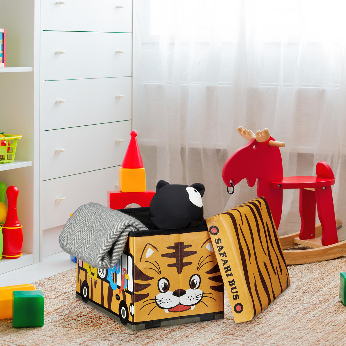 FALTBARE Spielzeugkiste - Hellbraun, Holzwerkstoff/Kunststoff (48/32/32cm) - Relaxdays