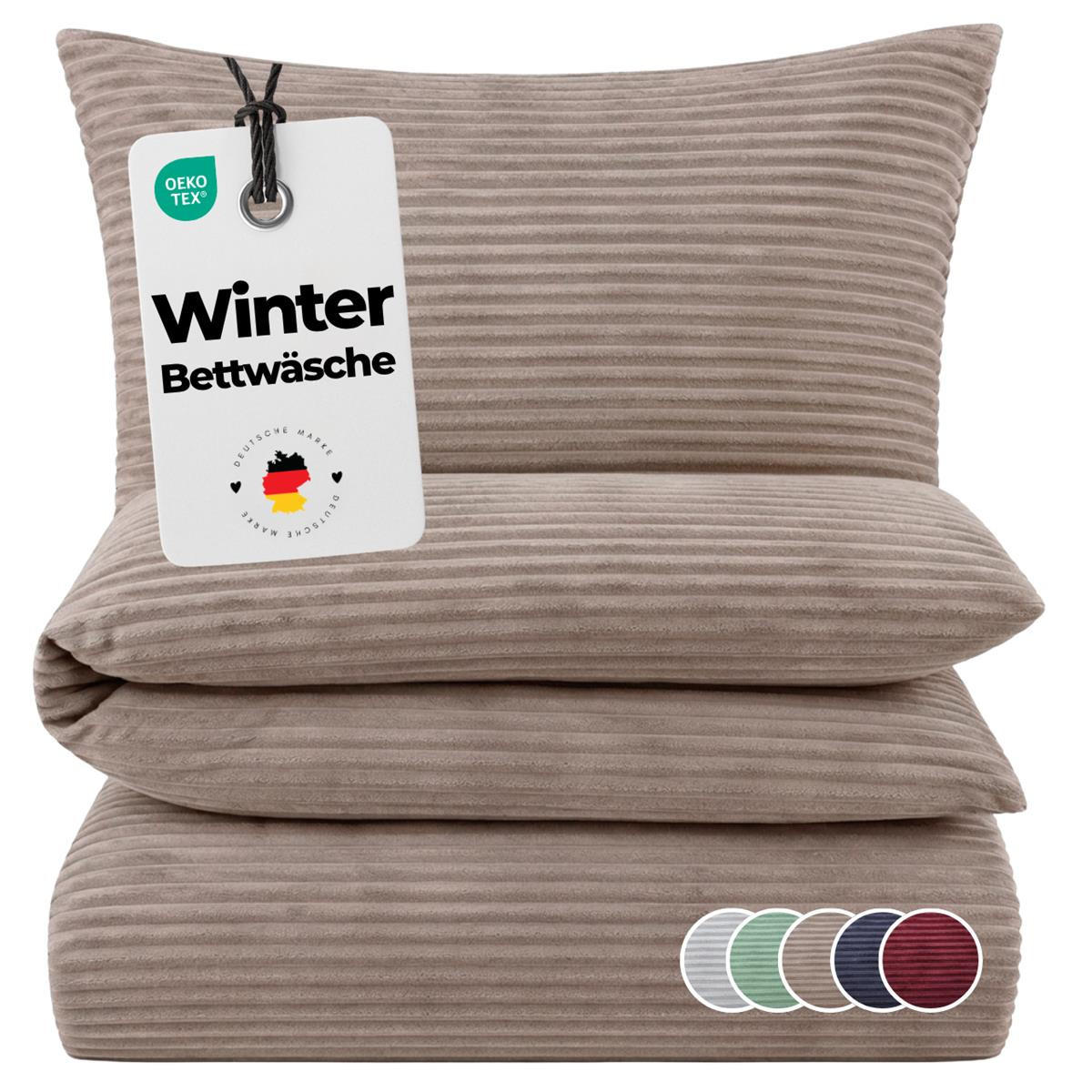 WINTER-BETTWÄSCHE 135x200 Cashmere Touch - Warme Plüsch Rip Cord Kuschelbettwäsche - Taupe - Taupe, Textil (135/200cm) - Carpe Sonno