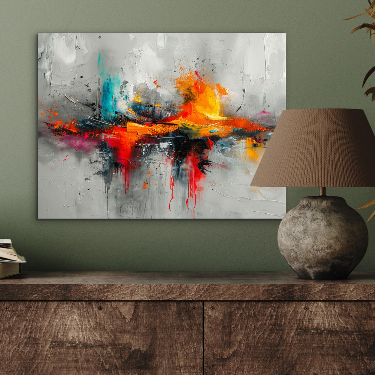 KOVOVÝ OBRAZ Moderné umenie - Oranžová - Sivá - Abstraktné 40x30 cm - svetlosivá, kov (40/30cm) - MuchoWow