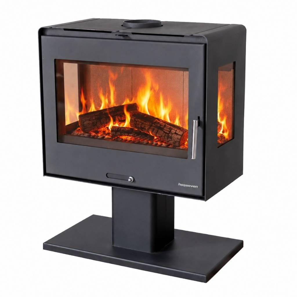 KAMINOFEN Holzofen Wohnzimmer Holzkamin 5071 Panorama 3 Seiten Glas 10 kW - Schwarz, Metall (70.4/90/38cm) - DanDiBo