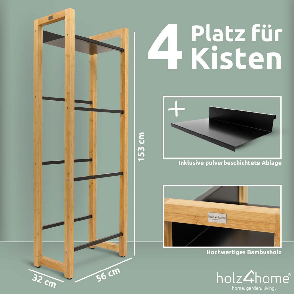2ER Set Getränkekistenregal mit Ablage - Bambus / Schwarz - 8 Kisten - Naturfarben, Holz (56/153/32cm) - holz4home