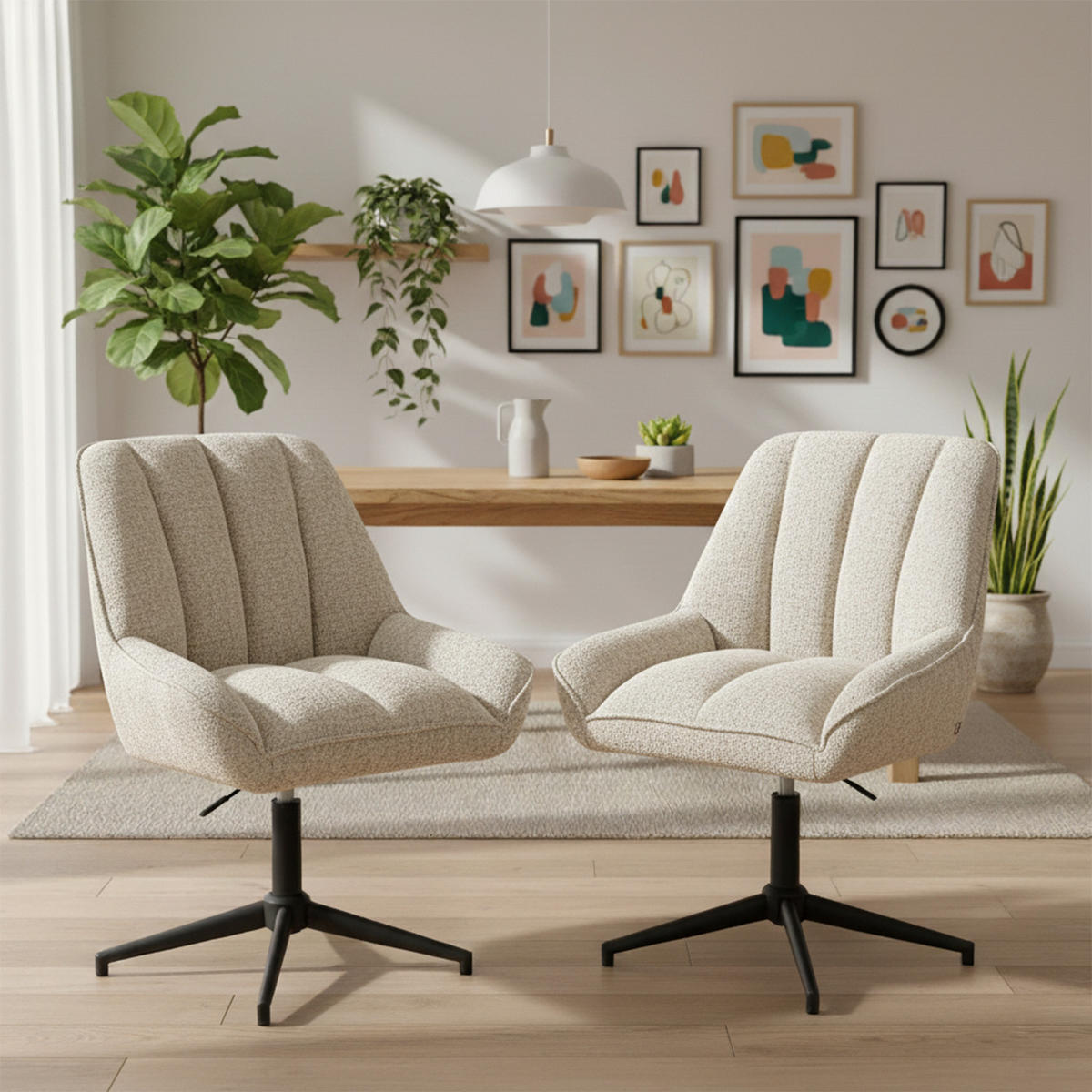 BÜROSTUHL Mika-Yara - Creme/Schwarz, Textil/Metall (60/85/68cm) - DUBI Möbel