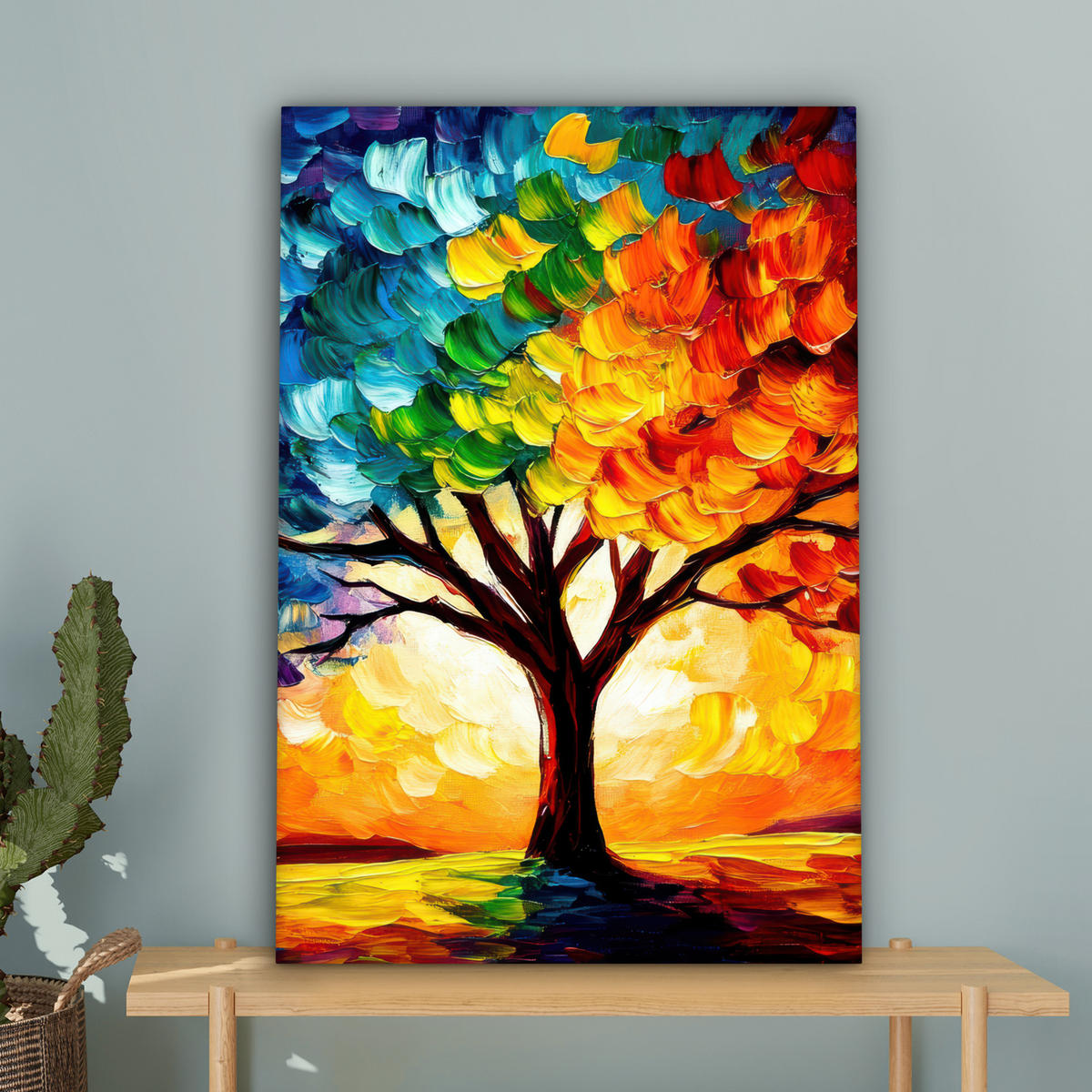 LEINWANDBILD - Baum - Kunst - Natur - Sonnenuntergang - 60x90 - Kunstdruck - Multicolor, Textil (60/90cm) - MuchoWow