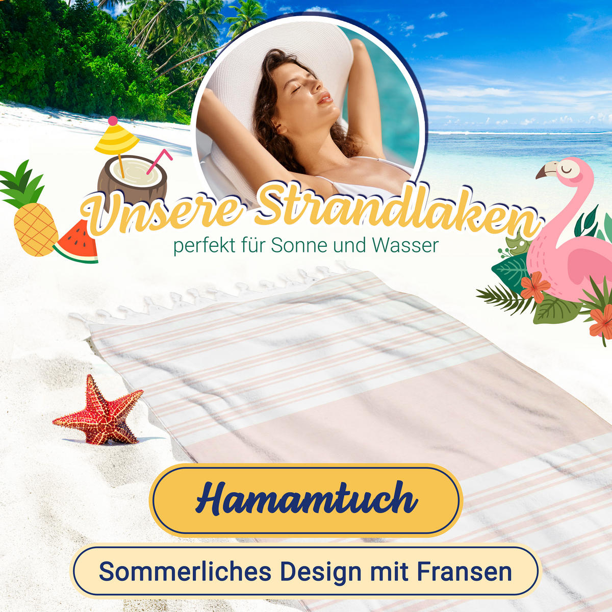 STRANDTUCH, 90x170 cm, 100% Baumwolle, Weiß - Beige, Textil (90/170cm) - Zollner
