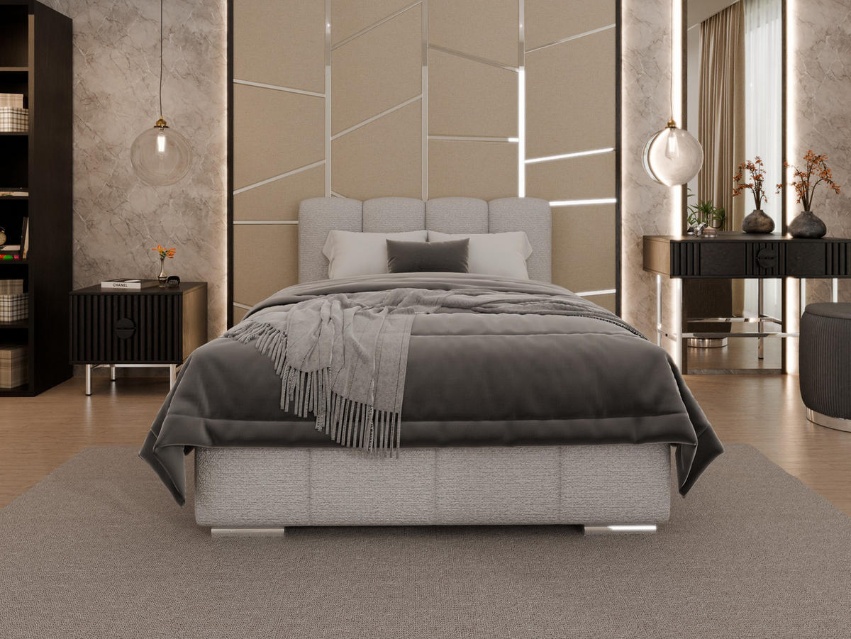 POLSTERBETT ZAIRA 120 x 200 cm mit Bettkasten und Lattenrost, 7-Zonen-Taschenfederkernmatratratze CIRA (24 cm) – Dunkelbeige - Beige, Holz (90/200cm) - Panda Möbel